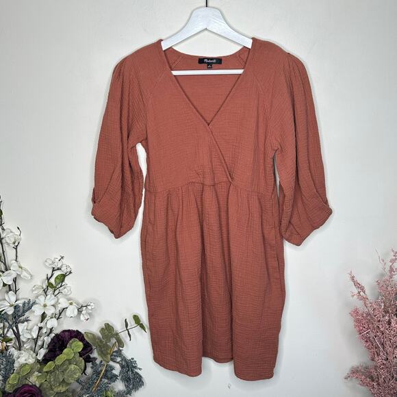 MADEWELL Marianna Puff-Sleeve Mini Dress Clay Brown {J37} - Picture 3 of 7